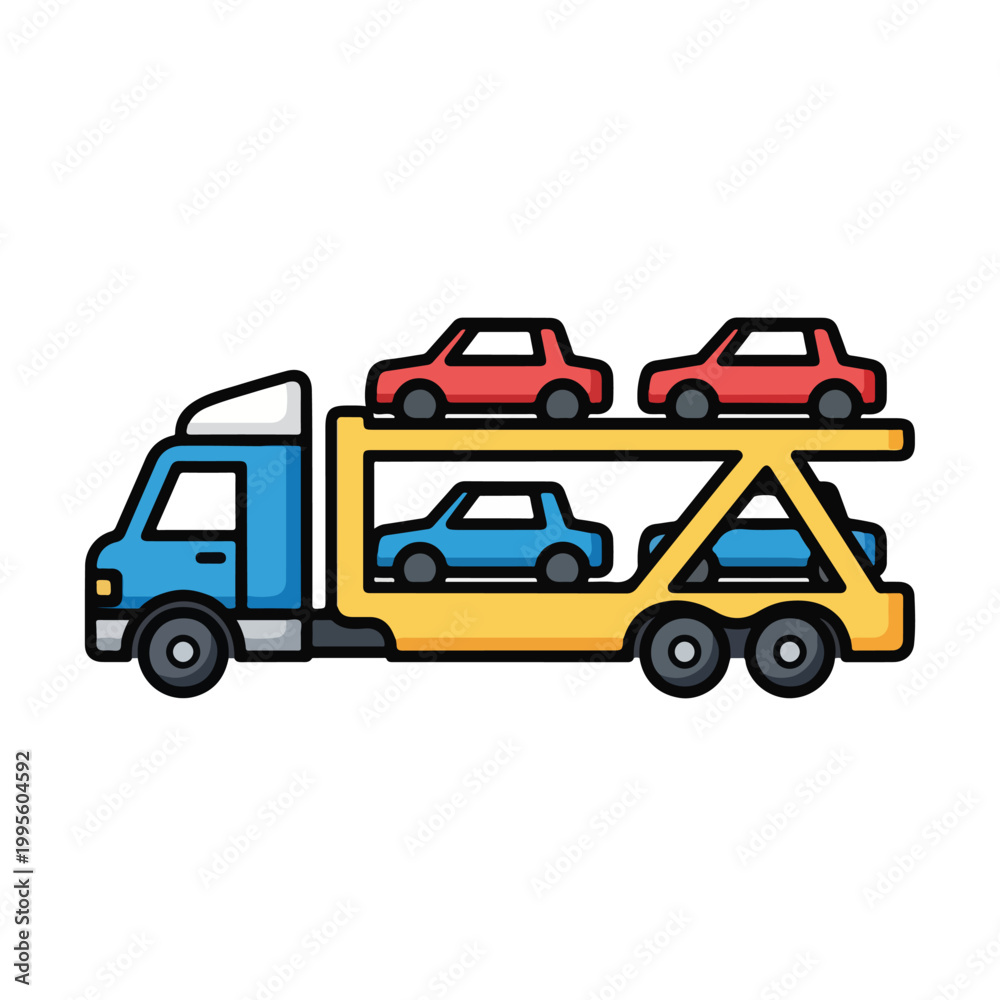 Naklejka premium Truck transports cars on a carrier trailer