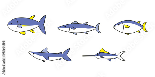 Collection of Blue Fish School Abstract Vector Patterns