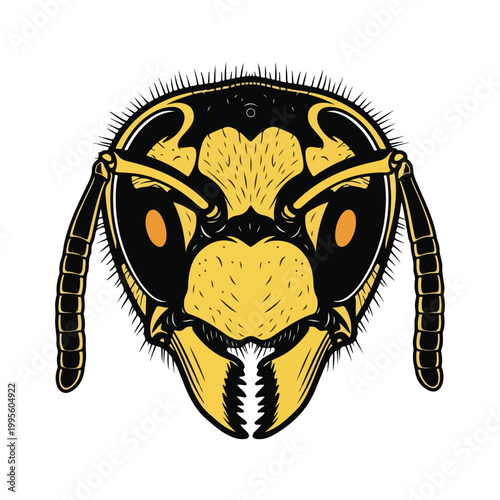 Detailed illustration of a wasp head with yellow and black coloration