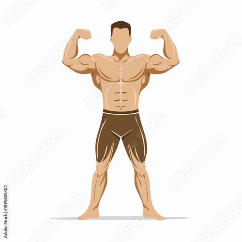 Athletic man with defined muscles flexing biceps and abs muscular bodybuilder