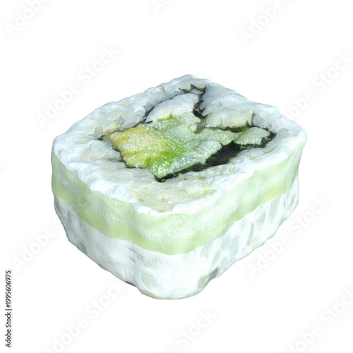 Delicious green sushi roll on a white background
