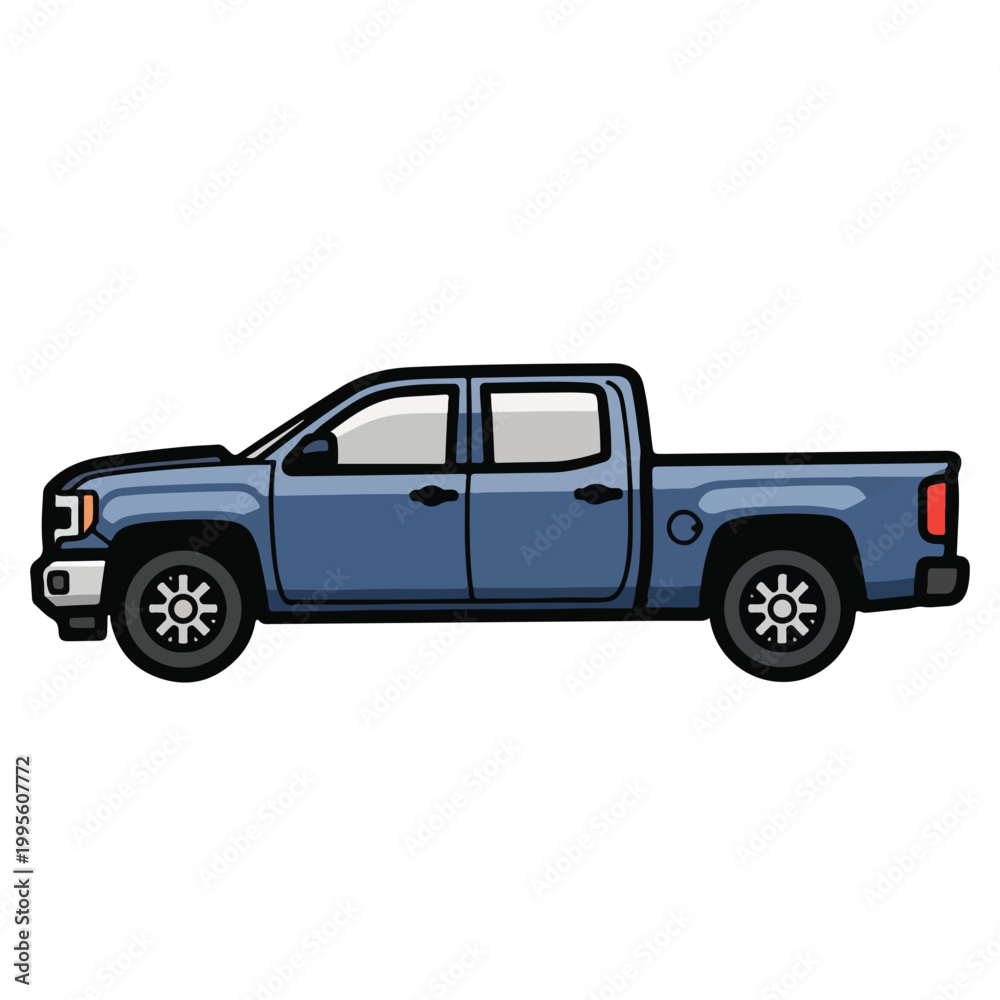 Fototapeta premium Blue pickup truck side view on white background
