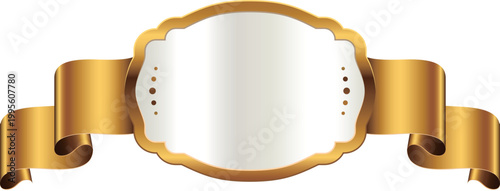 Golden oval label with ribbon