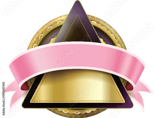 Gold triangle award with pink ribbon