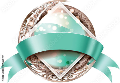Luxury jewelry badge with blue ribbon