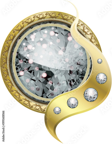 Luxury jewelry badge with golden curved frame