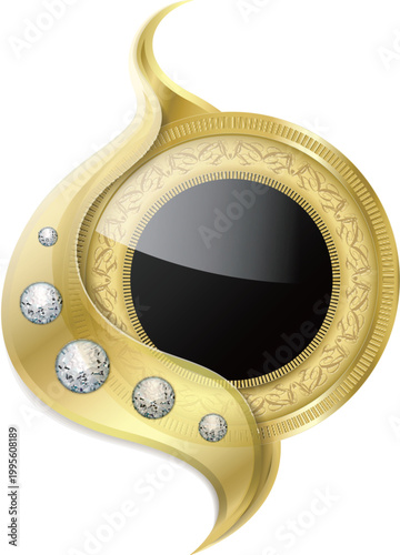 Luxury black jewelry badge with golden curved frame