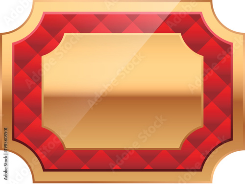 Golden metal label with red frame