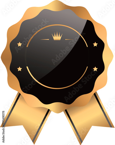 Black  badge with golden ribbon and stars