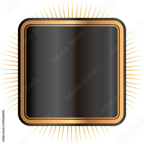 Black square label with golden shinny frame