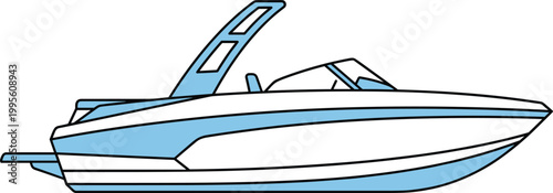 Speedboat illustration featuring modern motorboat design with sleek hull watercraft leisure travel and marine transportation vector concept