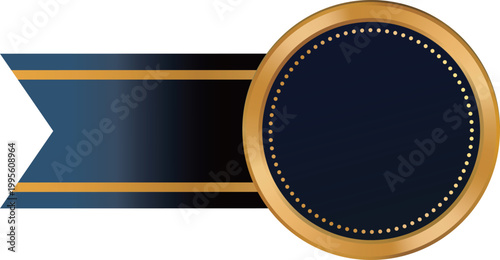 Dark golden blue badge with ribbon