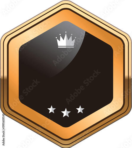 Golden badge with black star and circle