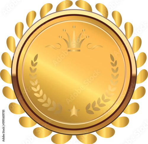 Golden badge with crown and ear of rice