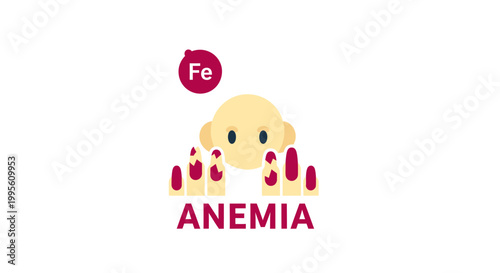 Anemia Concept Icon with Iron Symbol and Pale Face on White Background