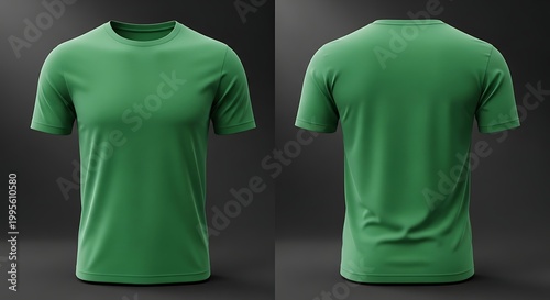Green T-Shirt Mockup Front and Back View on Dark Background