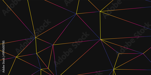 Konstfotografi Abstract geometric low poly background with colorful wireframe lines on black