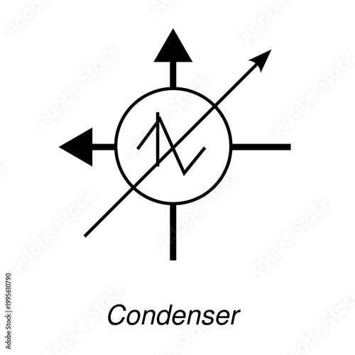 Industrial condenser P&ID symbol vector icon. Heat exchanger component for piping and instrumentation diagrams and process flow schematics.