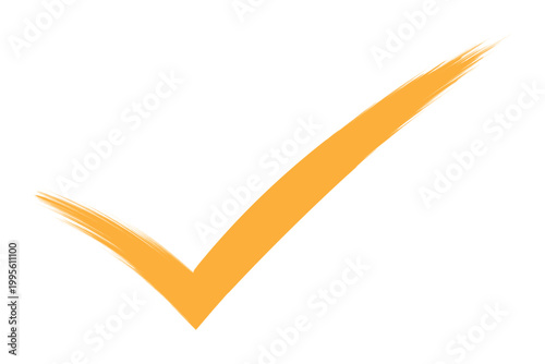 Hand drawn brush stroke gold orange or amber confirmation check mark sign icon texture on white background success business verification yes and ok symbol vector illustration