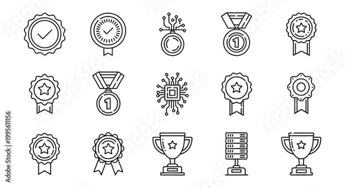 Collection of achievement icons and awards.