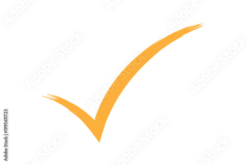 Hand drawn brush stroke gold orange or amber confirmation check mark sign icon texture on white background success business verification yes and ok symbol vector illustration