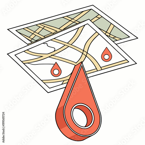 Navigation map with location pins illustration map pin navigation location destination direction landmark discovery planning cartography illustration tracking coordinates perspective