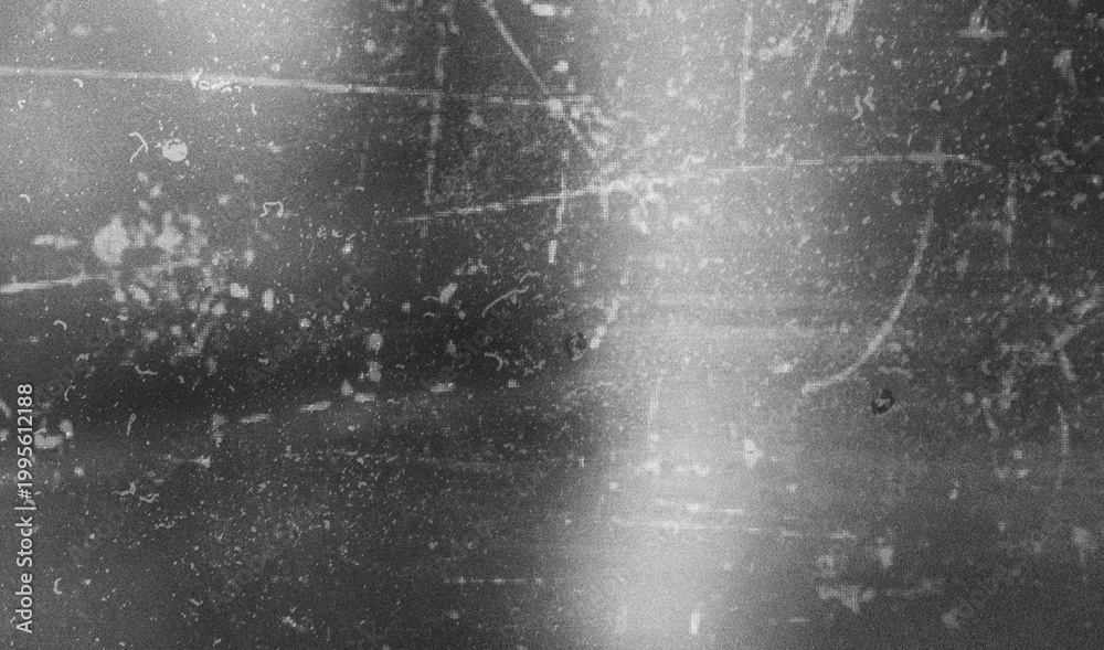 Fototapeta premium Old film texture with scratches, noise and glitch shapes. Realistic overlay film texture in black-white, dust and grain. Distressed retro movie or photo negative effect of cinema nostalgia. Artwork