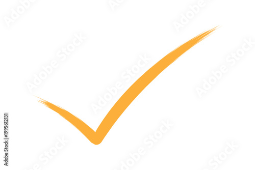 Hand drawn brush stroke gold orange or amber confirmation check mark sign icon texture on white background success business verification yes and ok symbol vector illustration