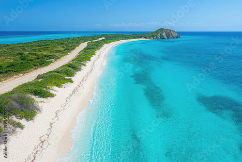 Drone Shot Capturing Tropical Paradise and Shoreline Beauty