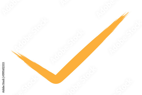 Hand drawn brush stroke gold orange or amber confirmation check mark sign icon texture on white background success business verification yes and ok symbol vector illustration