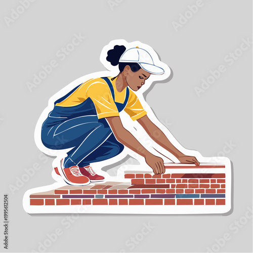 Woman Bricklayer Working on Construction Site