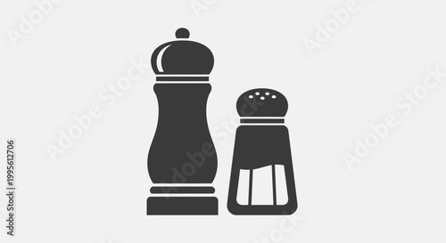 A simple flat vector icon of a salt and pepper shaker set, front view.