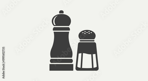 A simple flat vector icon of a salt and pepper shaker set, front view.
