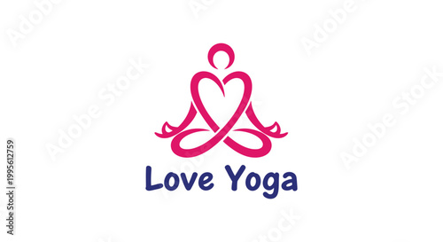 Love Yoga vector illustration graphic design featuring a person meditating in a heart-shaped logo for wellness and health.