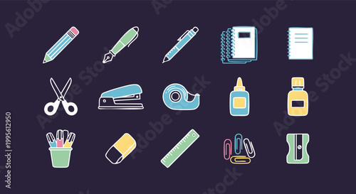 Back to School Stationery Supplies Set Flat Illustration