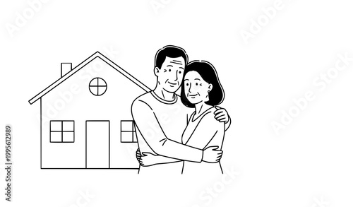 Minimal Mature Couple Home Ownership Real Estate Vector Illustration