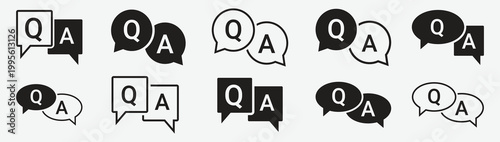 Set of q and a speech bubble icons, question and answer symbols, chat bubble with letters q and a, vector illustration