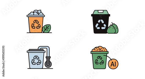 Waste management system Line minimal colorful shapes vector