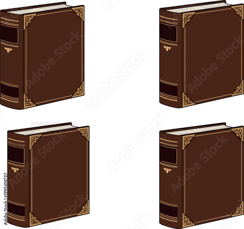 Vector Illustration of Vintage Leather-Bound Books with Decorative Edges for Library and Book Design Projects