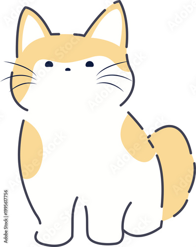 Orange and White Sitting Cat Front View Hand Drawn Cute Pet Illustration Isolated