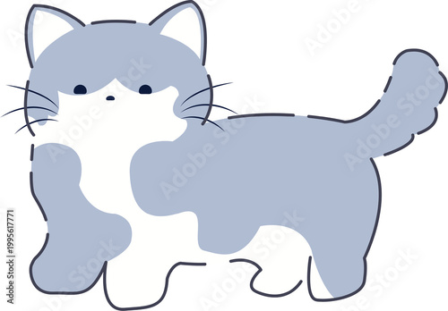 Cute Gray White Cat Cartoon Illustration