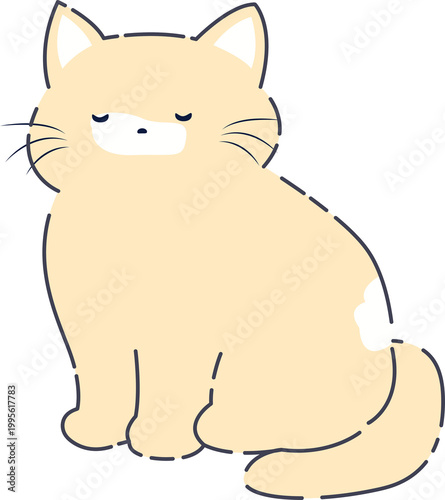 Cute Sleeping Cream Cat Cartoon Illustration