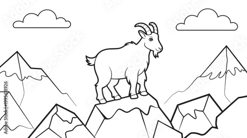 Male ibex standing majestically on a rocky mountain peak with clouds mountain standing wildlife climbing
