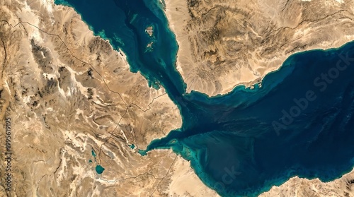 Satellite map highlighting Perim Island in the Bab al-Mandab Strait connecting the Red Sea and Gulf of Aden