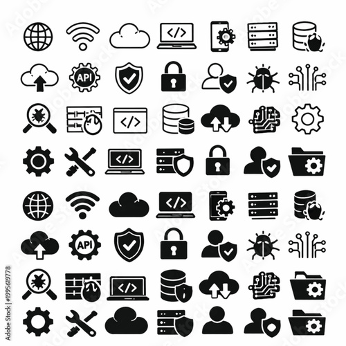 Modern Technology and Cyber Security Icons Pack Editable Vector