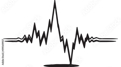 Hand drawn black sound wave heartbeat pulse graphic isolated on white background