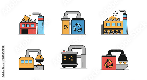Waste recycling factory Line minimal graphic abstract vector