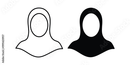 Arab woman vector icon set in a silhouette and outline style on white background