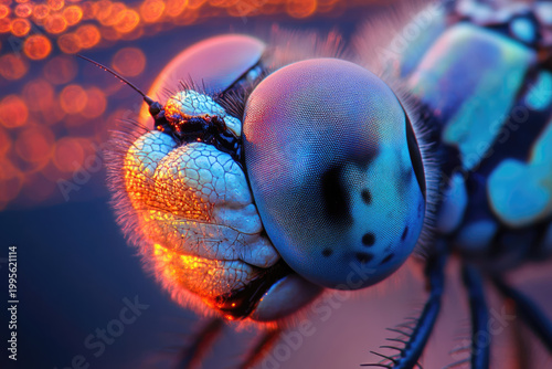 Ultra Close-Up of Dragonfly Eye Revealing Intricate UV Patterns
