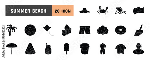 20 Summer Beach Glyph Icon Illustration Set